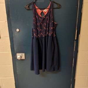 Navy and coral lace front tank top dress